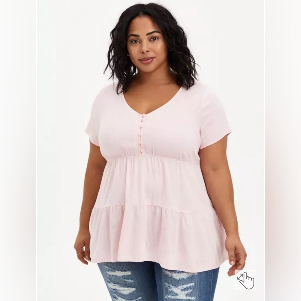 TORRID | Pink Rayon Slub Tiered Button-Front Top | Size 6 (6X)